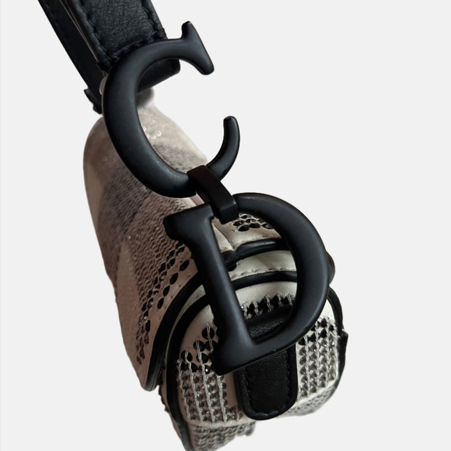 Sold Dior Saddle Mini Beaded Black and White checkered Pattern