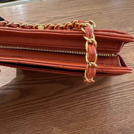 Chanel Vintage Small Matelasse Orange Caviar Leather Top Handle Bag