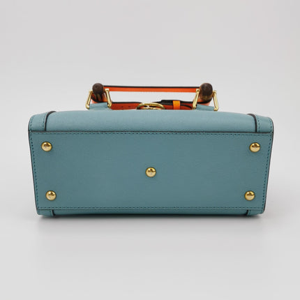 Gucci Diana Mini Blue Leather Bag Bamboo Handle with Strap