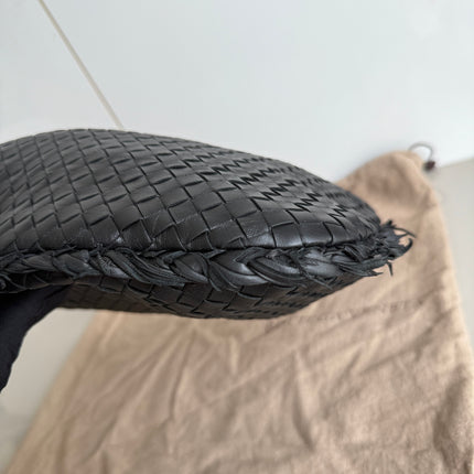 Bottega Veneta Intrecciato Hobo Bag Medium With Fringes Black Lambskin leather 40cm