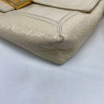 FENDI Baguette White Crinkled Patent Leather Shoulder Bag