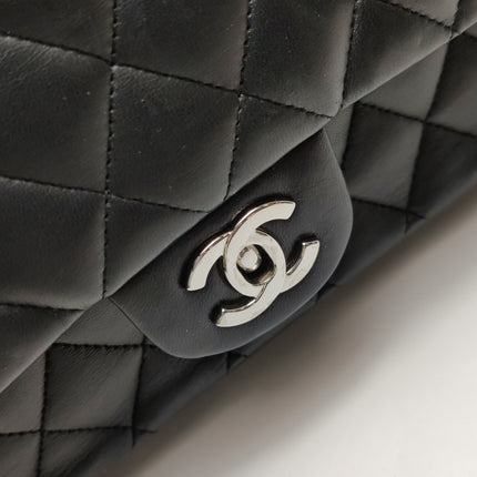 Chanel Timeless Classic Flap Medium Black Lambskin Leather Silver Hardware, 2006-08