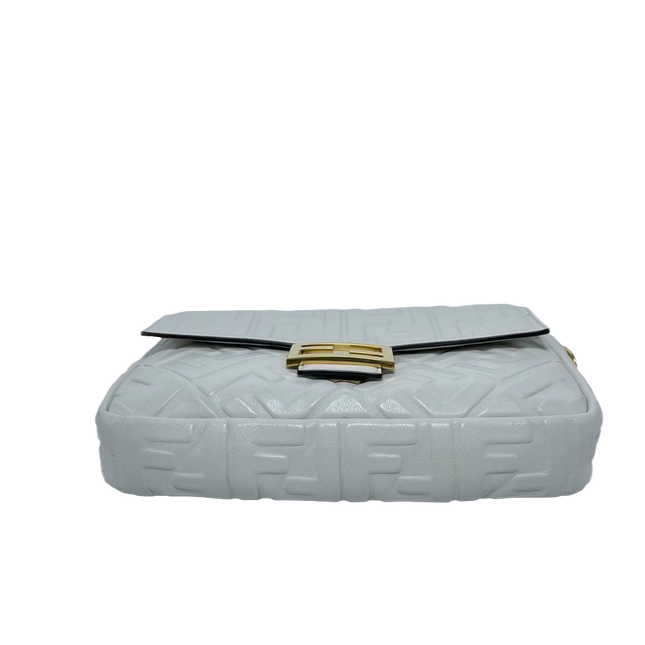 Sold FENDI Baguette White Leather 3D FF Motif Crossbody