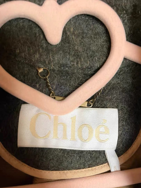 Chloé 2017 Fall/Winter Green Mohair Plaid Coat Oversized Fit Size S