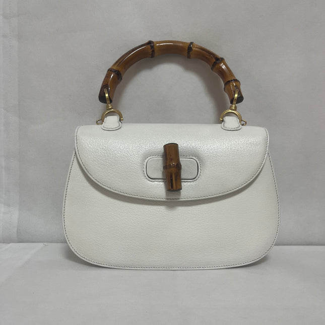 Gucci Bamboo 1947 Top Handle Bag White Grained Leather Medium