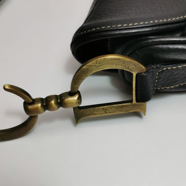 Dior Saddle Vintage Leather Black with Antiqued Gold Hardware