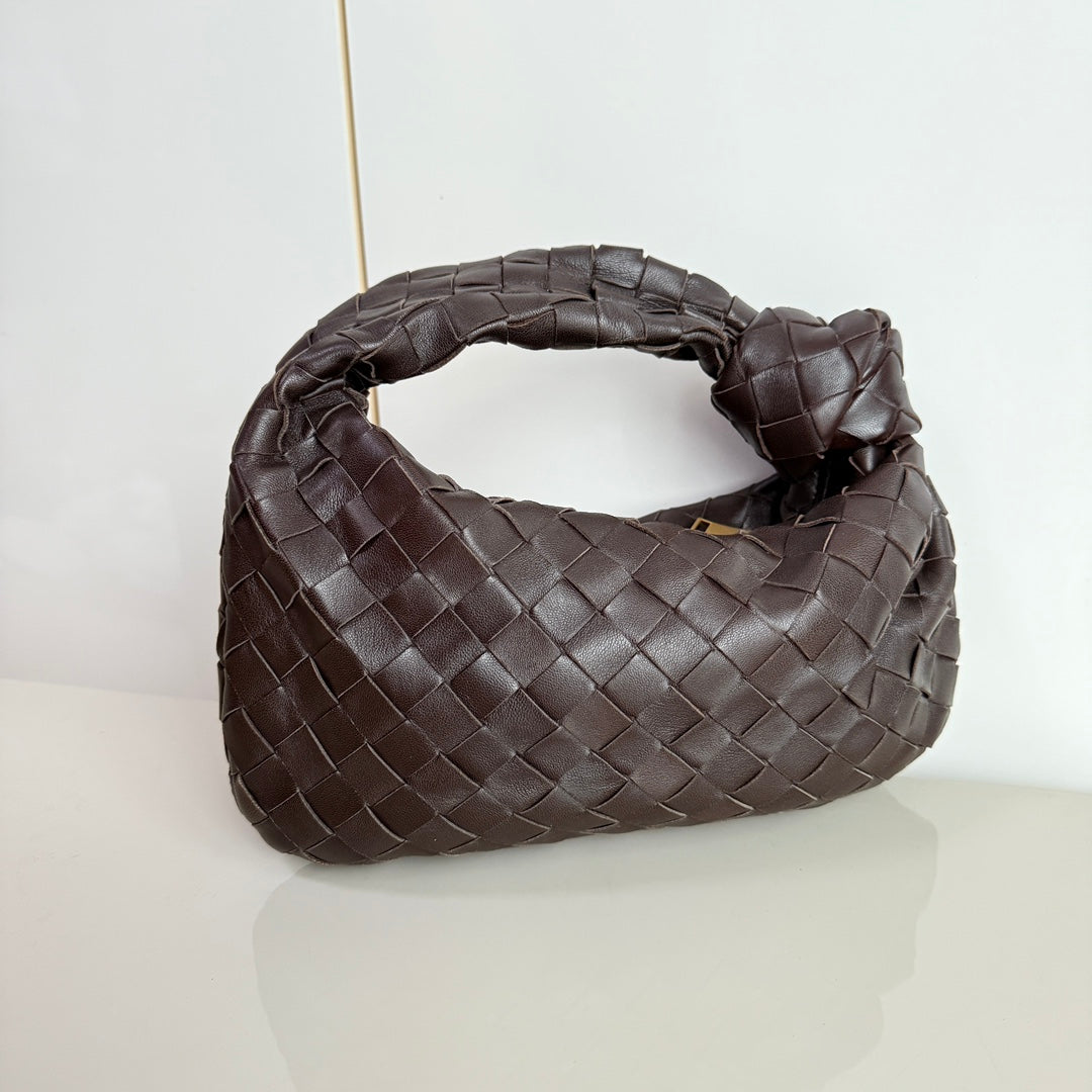 Bottega Veneta Jodie Mini Fondant Dark Chocolate Brown Lambskin Leather Clutch Bag-Luxbags