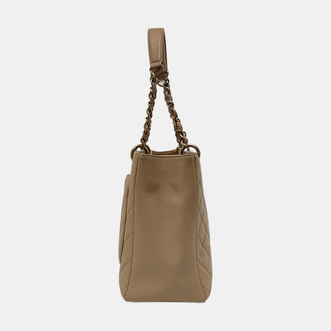 Chanel GST Grand Shopping Tote Beige Caviar Leather PM Gold Hardware