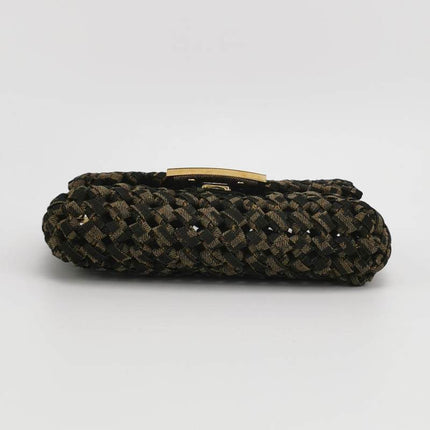 Fendi Baguette Mini Canvas Crochet Zucca Dark Green and Gold Hardware