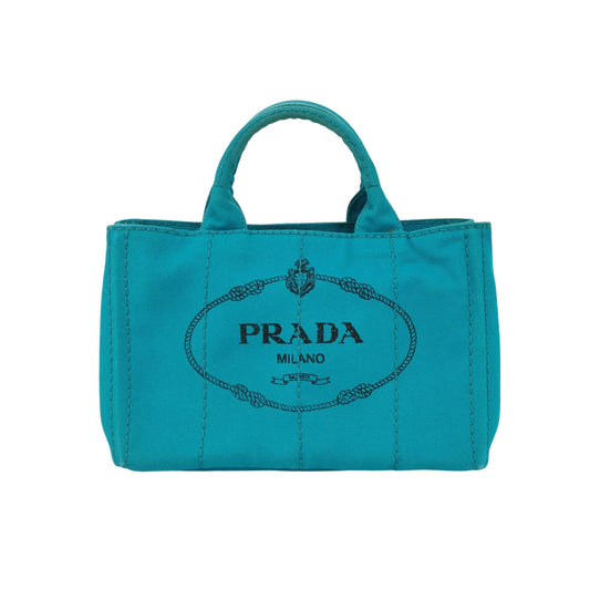 Prada Canape Canvas Tote Small Blue Top Handle Bag-Luxbags