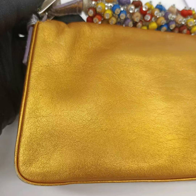 Fendi Baguette Mini Gold Nappa Leather with Beaded Strap