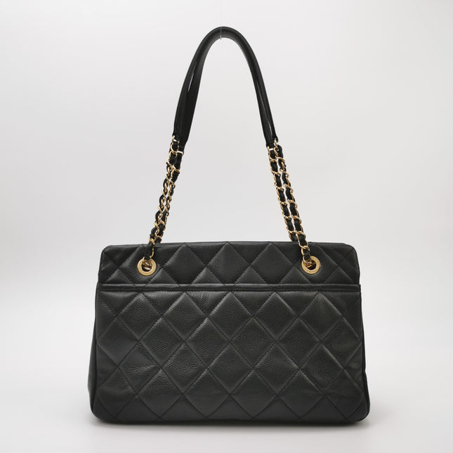 Chanel PST Petite Shopping Tote Black Caviar Leather CC Logo Gold Hardware 2012-13