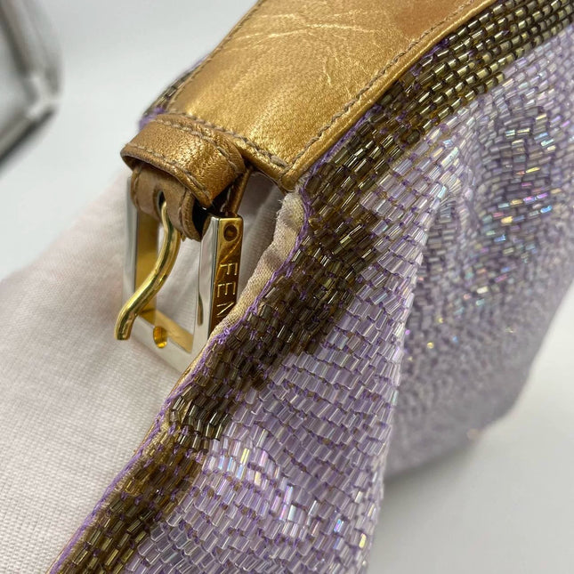Sold FENDI Baguette Lilac Purple Glitter beads and Gold Leather