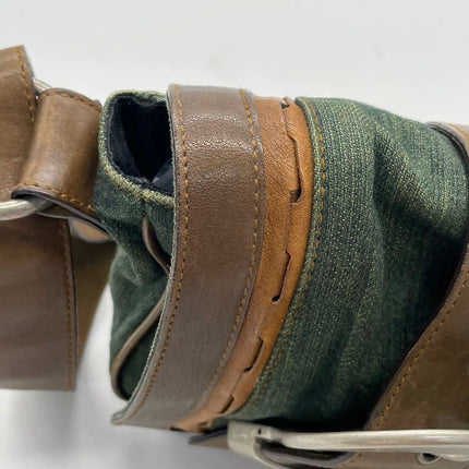 Dior Vintage Gaucho Mini Green Denim Brown Leather Crossbody Bag 2006