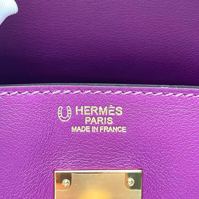 Hermes Birkin 30 HSS Special Order Anemone Purple Swift Leather Mango Yellow Interior GHW, 2017