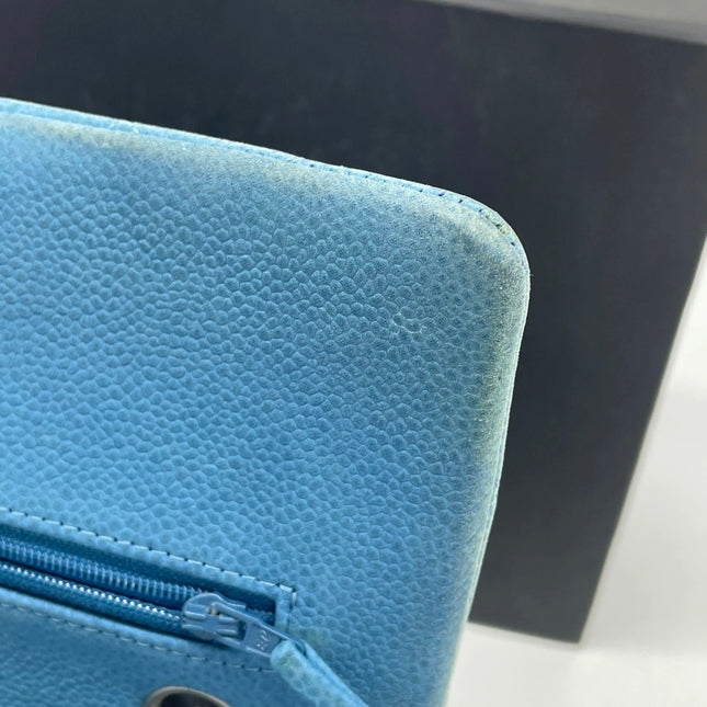 Chanel Timeless Classic Flap Medium Light Blue Caviar Leather Silver Hardware