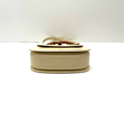 Gucci Bamboo 1947 Vintage Small White Box Leather Top Handle and Leather Strap Bag