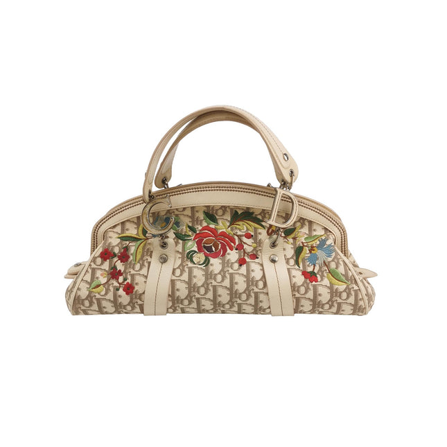 Dior Vintage Embroidered Diorissimo Bowler Bag Top White Monogram