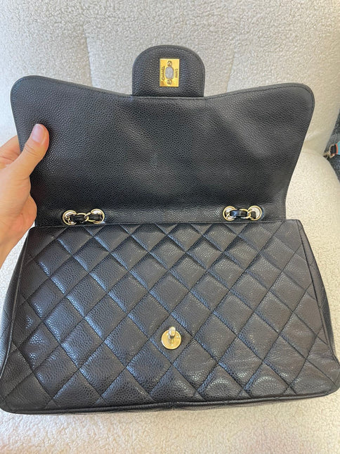 Sold Chanel Classic Flap Jumbo/Large Black Caviar Leather with Gold Hardware