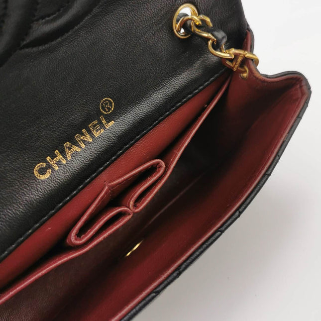 Sold Chanel Classic Flap Mini Vintage 1989-1991 Black Lambskin Leather with 24k Gold Hardware