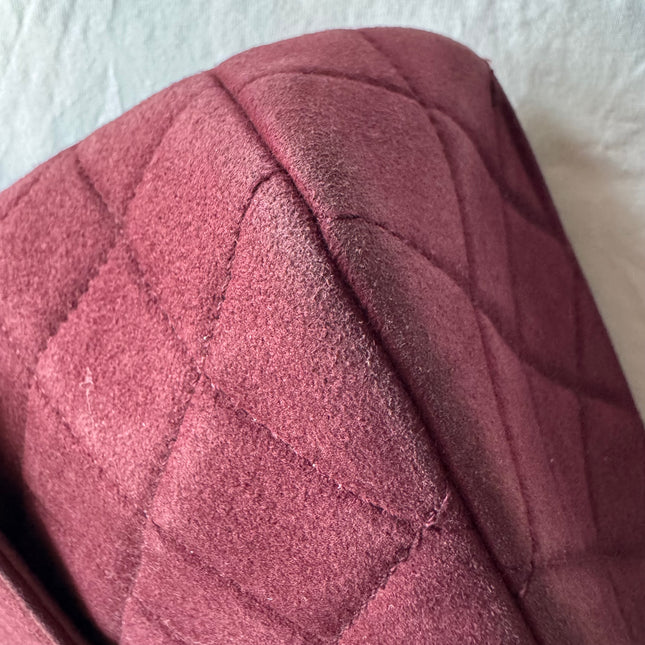 Chanel Vintage Medium Flap Top Handle Bag Burgundy Suede Leather 1997-1999