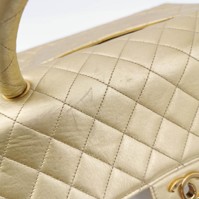 Sold Chanel 1994 Classic Flap Kelly Top Handle Bag Medium Metallic Gold Lambskin Leather