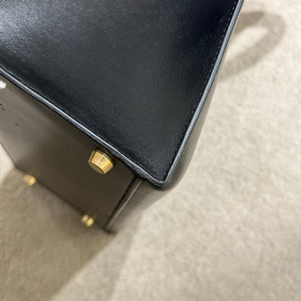 Hermes Kelly 32 Sellier Black Box Leather Double Ring Gold HW