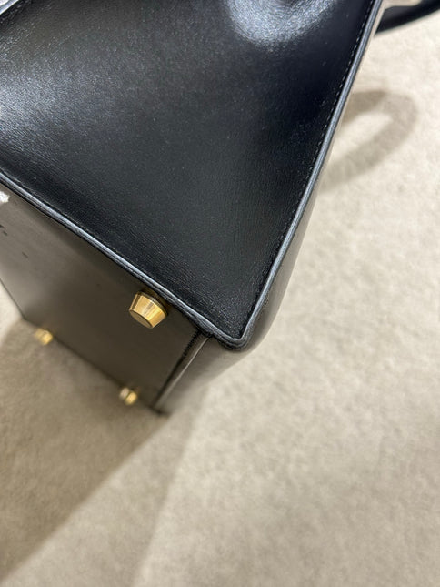 Hermes Kelly 32 Sellier Black Box Leather Double Ring Gold HW