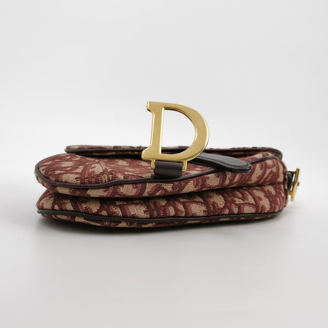 Dior Saddle Mini Burgundy Oblique Monogram Canvas with Strap