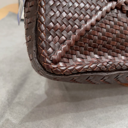 Loewe Puzzle Small Leather Woven Braided Dark Brown Crossbody Bag