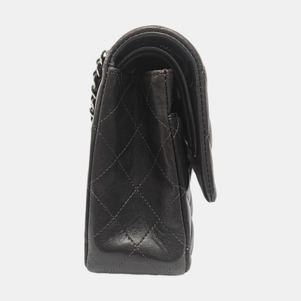 Chanel Timeless Classic Flap Medium Grey Lambskin Leather Silver Hardware