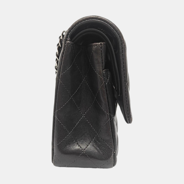 Chanel Timeless Classic Flap Medium Grey Lambskin Leather Silver Hardware