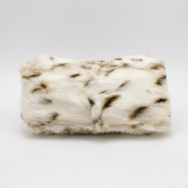 Fendi Mamma Baguette Rabbit Fur Polka Dots Print Shoulder Bag