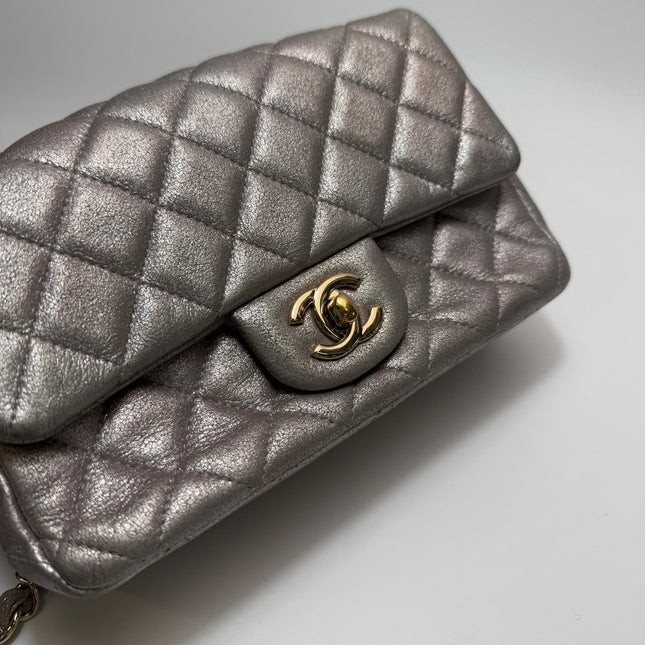 Chanel Classic Flap Mini Metallic Pink Lambskin Leather Gold Hardware