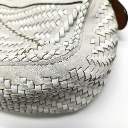 Loewe Puzzle Small Leather Woven Braided White Crossbody Bag