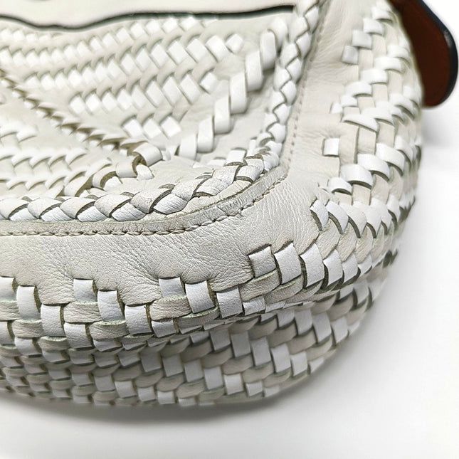 Loewe Puzzle Small Leather Woven Braided White Crossbody Bag