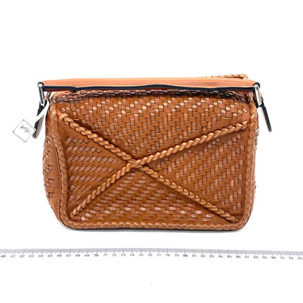 Loewe Puzzle Small Leather Woven Braided Tan Brown Crossbody Bag