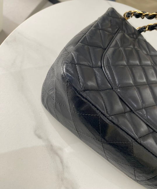 Sold Chanel Classic Flap Jumbo Vintage Black Lambskin Leather with 24k Gold Hardware