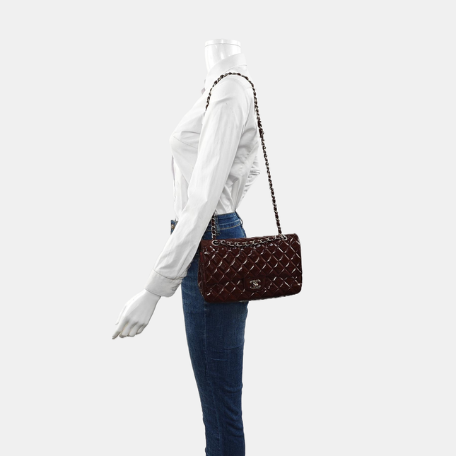 Chanel Classic Flap Medium Burgundy Patent Leather Silver Hardware
