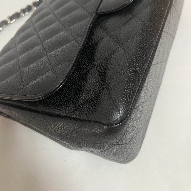 Chanel Classic Flap Jumbo 2009 Black Caviar Leather Single Flap Silver Hardware