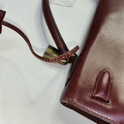 Hermes Kelly 32 Sellier Burgundy Box Leather Gold HW 1987