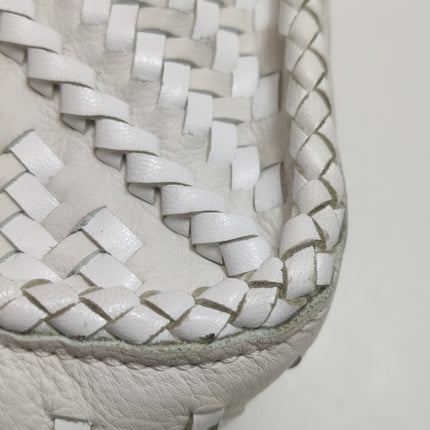 Loewe Puzzle Small Leather Woven Braided White Crossbody Bag