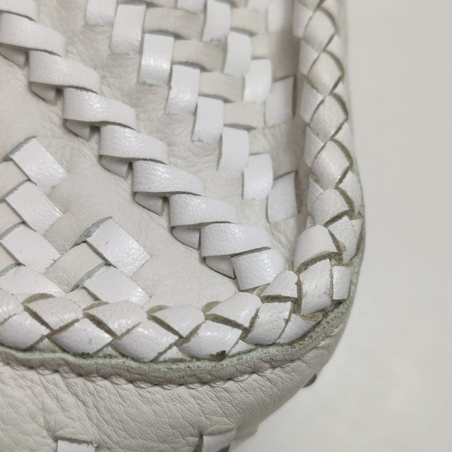 Loewe Puzzle Small Leather Woven Braided White Crossbody Bag