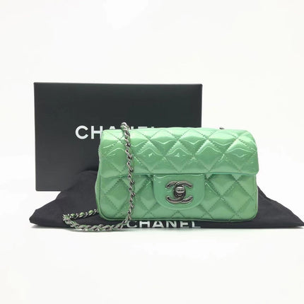 Sold Chanel Classic Flap Super Mini Green Patent Leather Silver Chain-Luxbags