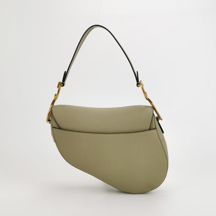 Dior Saddle Medium 2022 Mint Green Grained Leather Handbag with Leather Strap