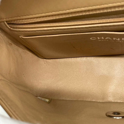 Chanel Classic Flap Rectangulaire Mini Cuir d'Agneau Beige Métal Argenté 2018