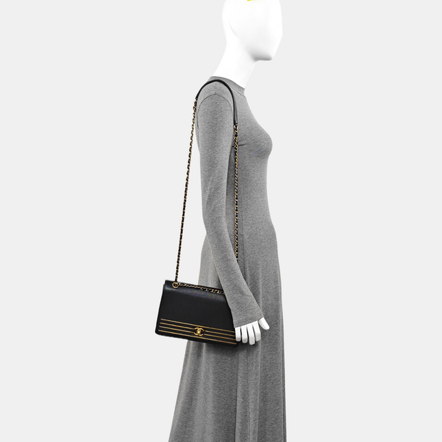 Chanel Captain Gold Small Flap Bag Black Caviar Leather Shoulder Bag