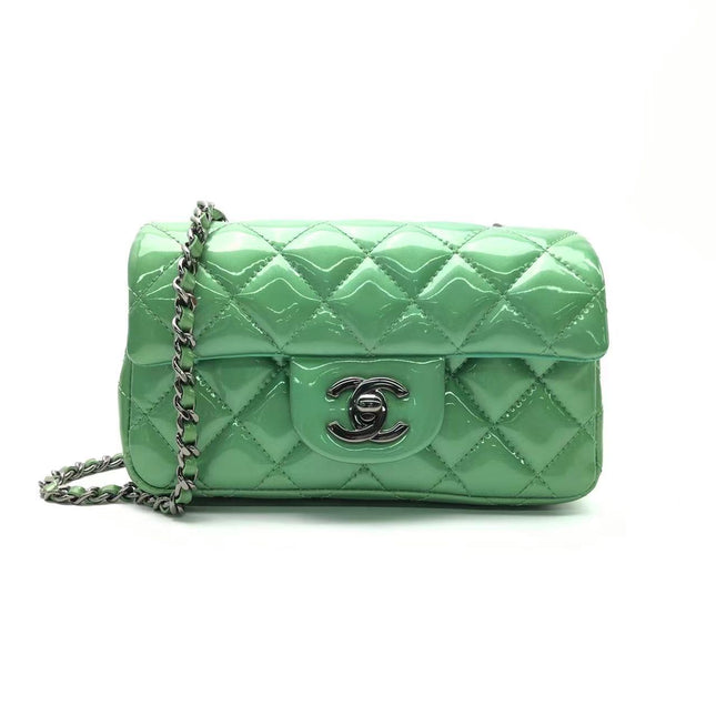 Sold Chanel Classic Flap Super Mini Green Patent Leather Silver Chain