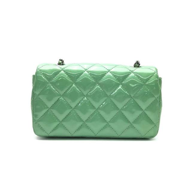 Sold Chanel Classic Flap Super Mini Green Patent Leather Silver Chain