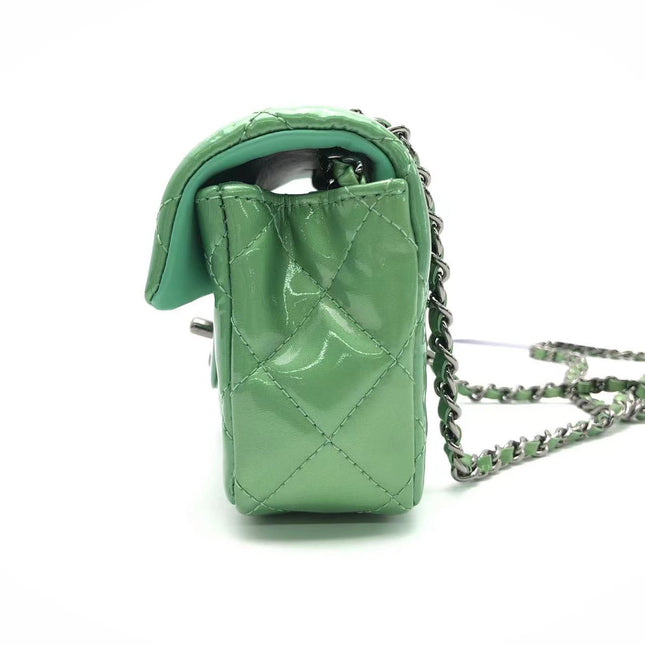 Sold Chanel Classic Flap Super Mini Green Patent Leather Silver Chain